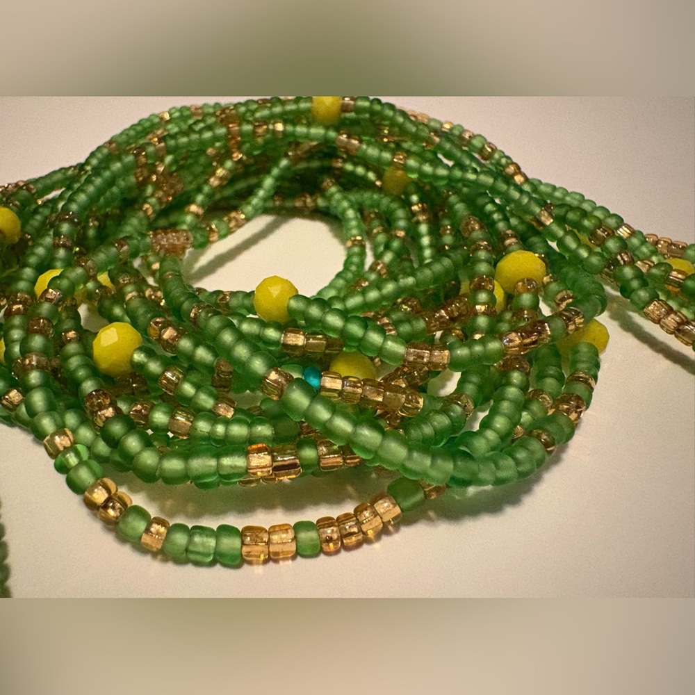 NWT “Lemonade Drops” Green Yellow Gold Waistbead w/Textured Beads Intermediate - Picture 5 of 7